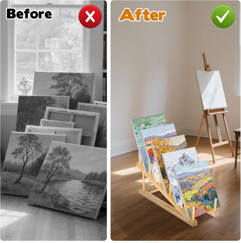 Rainmae 2 Pack Small Art Drying Rack Art Storage Rack, Wood Kids Bookshelf for Display, 5 Layers Paint Display Rack Storage Stand, Artsork Storage Organizer for Painting Canvas, Children Book Rack - Image 4